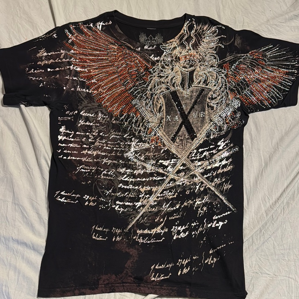 Men's Black and Orange Graphic Tee